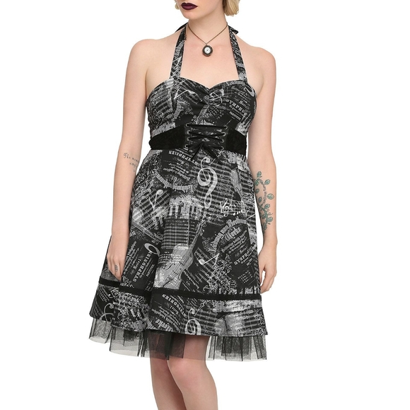 Hot Topic Black & White Music Print Halter Dress M - Picture 1 of 8